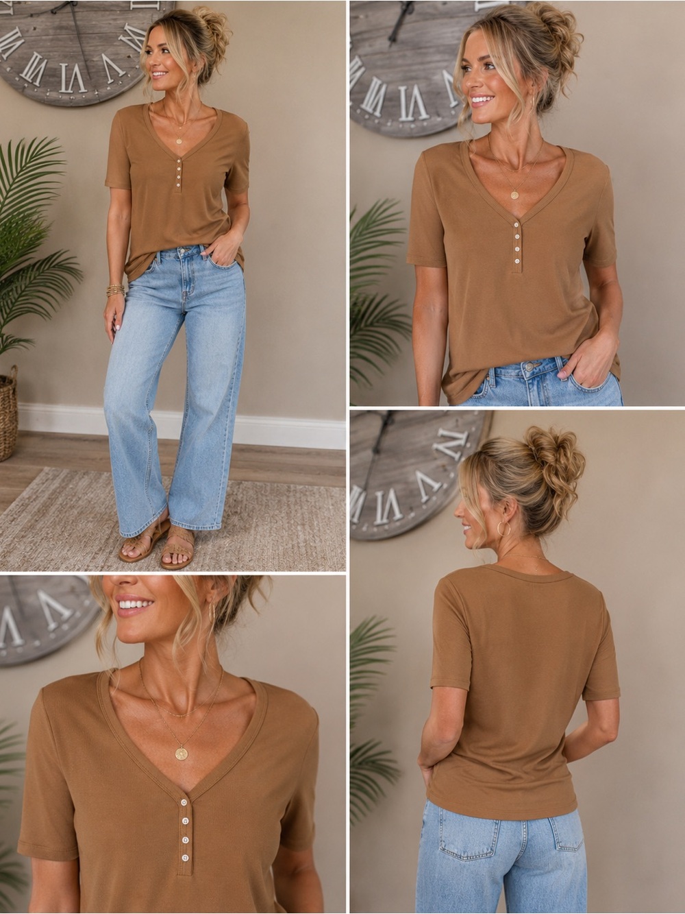 New GAP Modern Ribbed V-Neck Henley Tee
